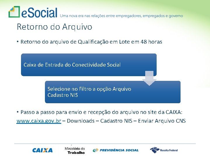 Retorno do Arquivo • Retorno do arquivo de Qualificação em Lote em 48 horas