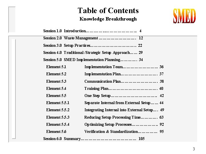 Table of Contents Knowledge Breakthrough Session 1. 0 Introduction……. . . …………………. . .