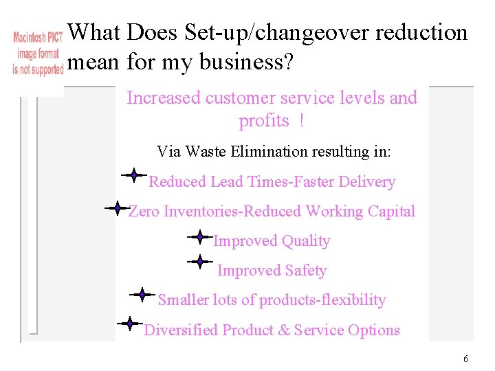 What Does Set-up/changeover reduction mean for my business? Increased customer service levels and profits