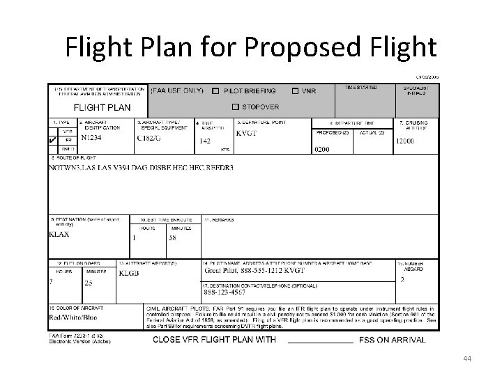 Flight Plan for Proposed Flight 44 Flight Plan for Proposed Flight 44