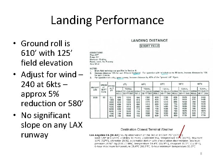Landing Performance • Ground roll is 610’ with 125’ field elevation • Adjust for Landing Performance • Ground roll is 610’ with 125’ field elevation • Adjust for