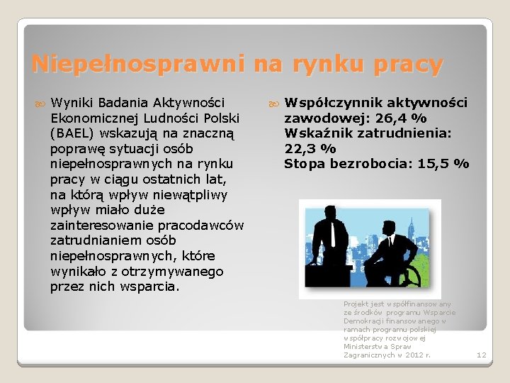 Niepełnosprawni na rynku pracy Wyniki Badania Aktywności Ekonomicznej Ludności Polski (BAEL) wskazują na znaczną