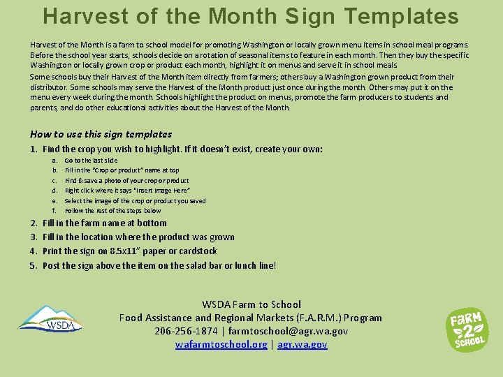 Harvest of the Month Sign Templates Harvest of the Month is a farm to