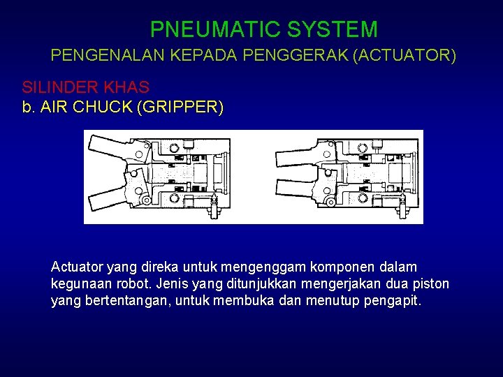 PNEUMATIC SYSTEM PENGENALAN KEPADA PENGGERAK (ACTUATOR) SILINDER KHAS b. AIR CHUCK (GRIPPER) Actuator yang