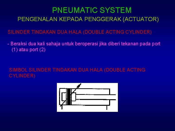 PNEUMATIC SYSTEM PENGENALAN KEPADA PENGGERAK (ACTUATOR) SILINDER TINDAKAN DUA HALA (DOUBLE ACTING CYLINDER) -