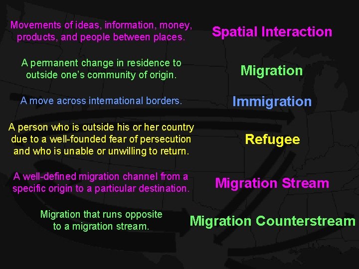 Movements of ideas, information, money, products, and people between places. Spatial Interaction A permanent Movements of ideas, information, money, products, and people between places. Spatial Interaction A permanent