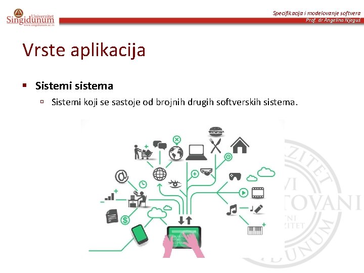 Specifikacija i modelovanje softvera Prof. dr Angelina Njeguš Vrste aplikacija § Sistemi sistema ú