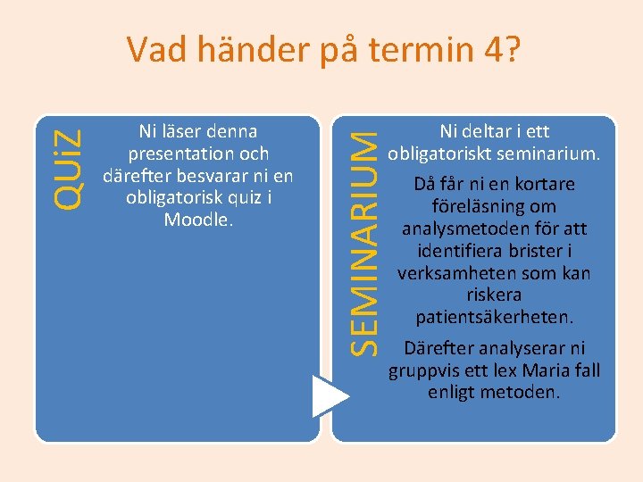 Ni läser denna presentation och därefter besvarar ni en obligatorisk quiz i Moodle. SEMINARIUM Ni läser denna presentation och därefter besvarar ni en obligatorisk quiz i Moodle. SEMINARIUM