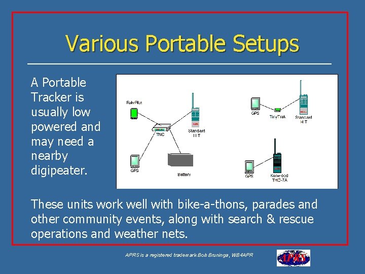 Various Portable Setups A Portable Tracker is usually low powered and may need a