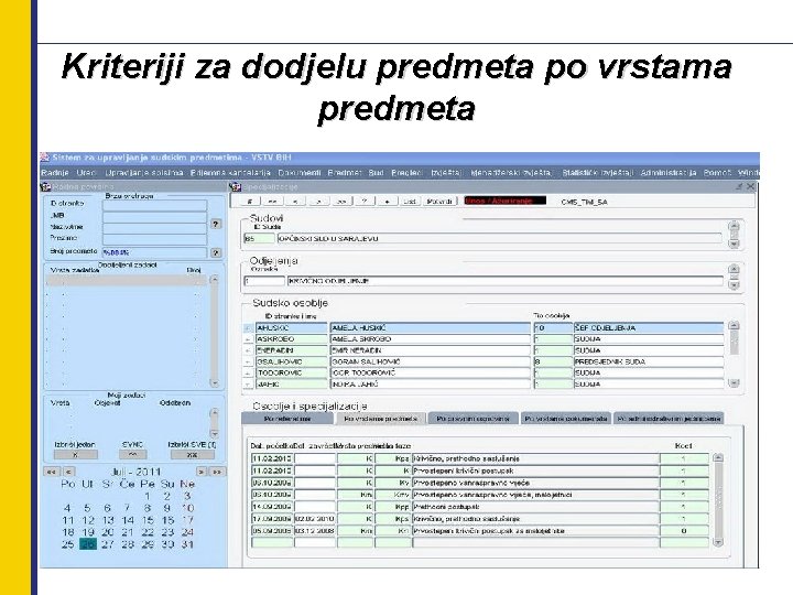 Kriteriji za dodjelu predmeta po vrstama predmeta 