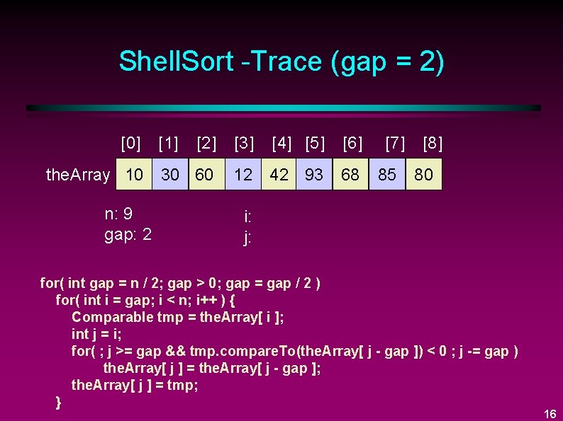 Shell. Sort -Trace (gap = 2) [0] [1] [2] [3] [4] [5] [6] the.