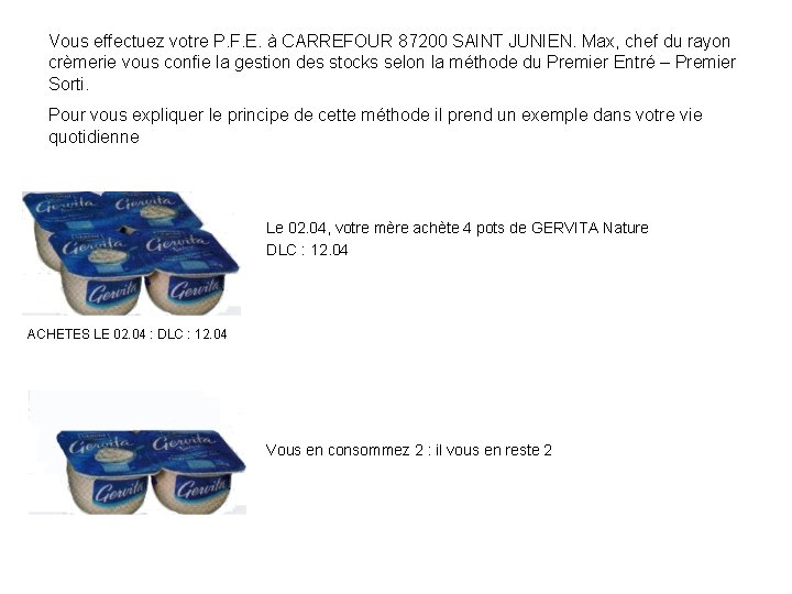 Vous effectuez votre P. F. E. à CARREFOUR 87200 SAINT JUNIEN. Max, chef du