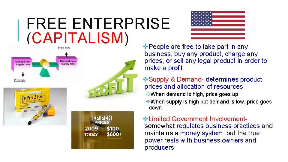 FREE ENTERPRISE (CAPITALISM) v. People are free to take part in any business, buy FREE ENTERPRISE (CAPITALISM) v. People are free to take part in any business, buy