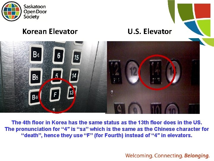 Korean Elevator U. S. Elevator The 4 th floor in Korea has the same