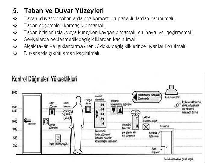 5. Taban ve Duvar Yüzeyleri v v v Tavan, duvar ve tabanlarda göz kamaştırıcı