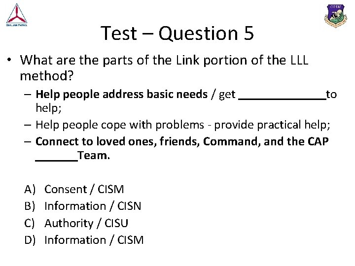 Test – Question 5 • What are the parts of the Link portion of