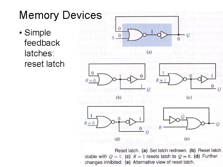 Memory Devices • Simple feedback latches: reset latch 