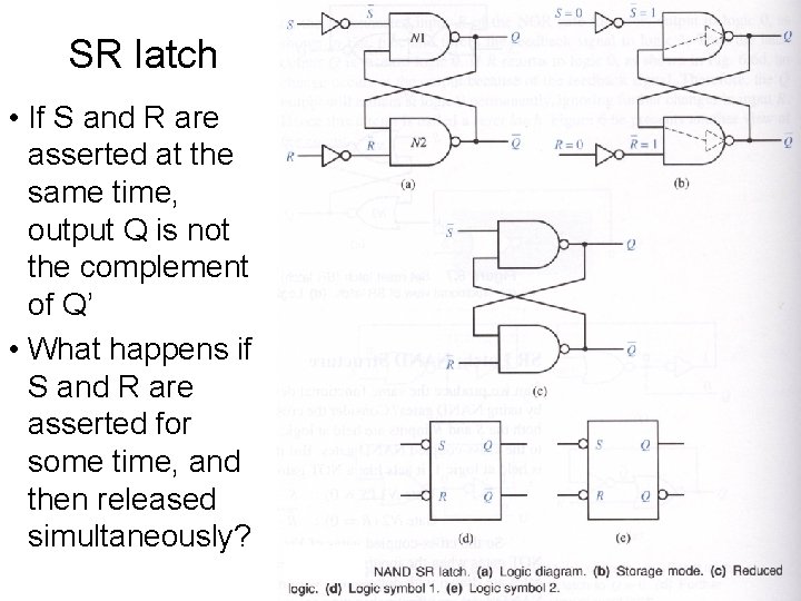 SR latch • If S and R are asserted at the same time, output