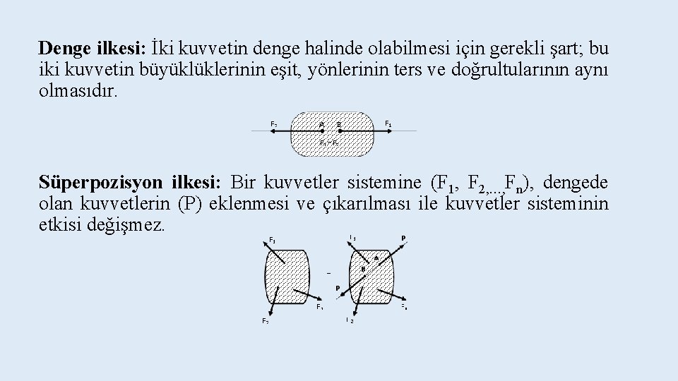 Denge ilkesi: İki kuvvetin denge halinde olabilmesi için gerekli şart; bu iki kuvvetin büyüklüklerinin