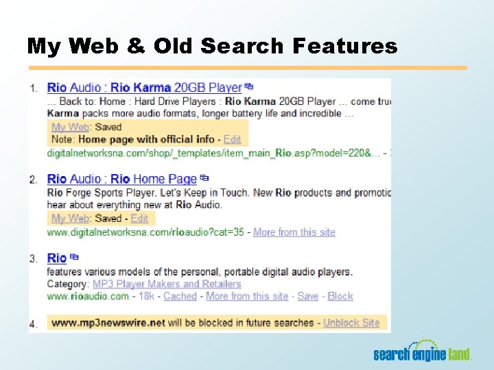 My Web & Old Search Features 