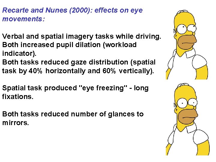 Recarte and Nunes (2000): effects on eye movements: Verbal and spatial imagery tasks while