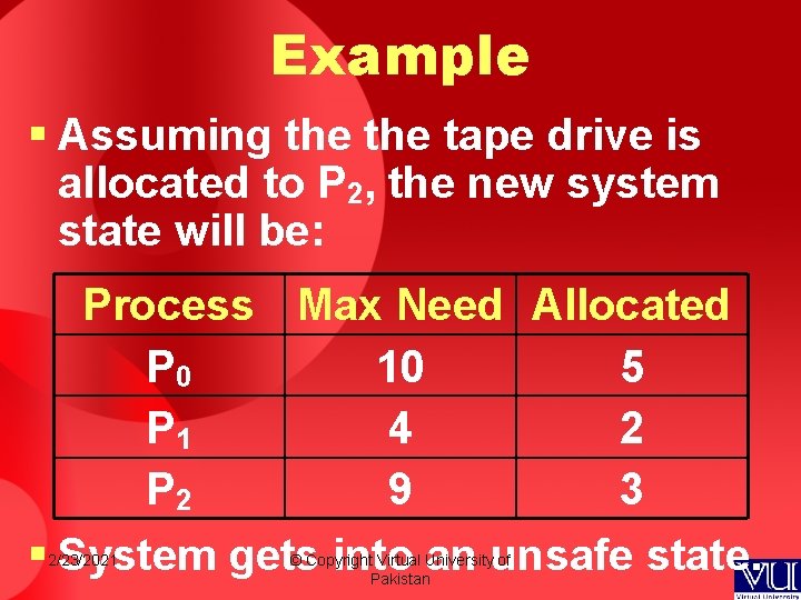 Example § Assuming the tape drive is allocated to P 2, the new system Example § Assuming the tape drive is allocated to P 2, the new system