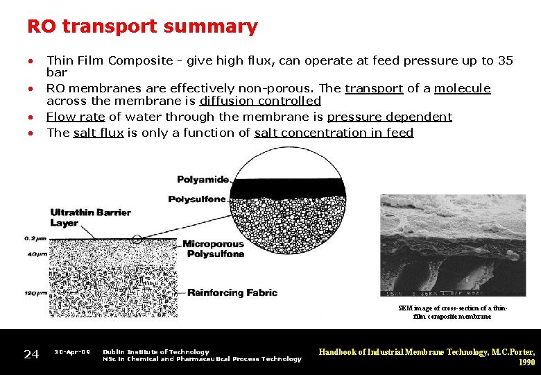 RO transport summary • • Thin Film Composite - give high flux, can operate