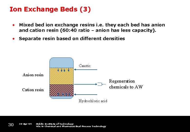 Ion Exchange Beds (3) • Mixed bed ion exchange resins i. e. they each
