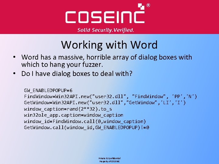 Working with Word • Word has a massive, horrible array of dialog boxes with