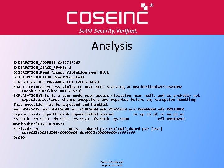 Analysis INSTRUCTION_ADDRESS: 0 x 327 f 72 d 7 INSTRUCTION_STACK_FRAME: -1 DESCRIPTION: Read Access