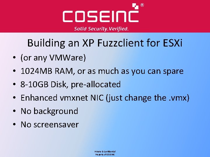 Building an XP Fuzzclient for ESXi • • • (or any VMWare) 1024 MB
