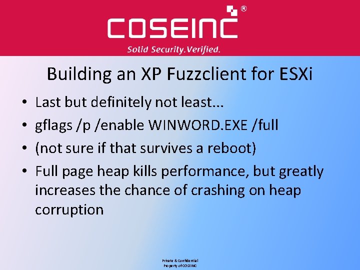 Building an XP Fuzzclient for ESXi • • Last but definitely not least. .