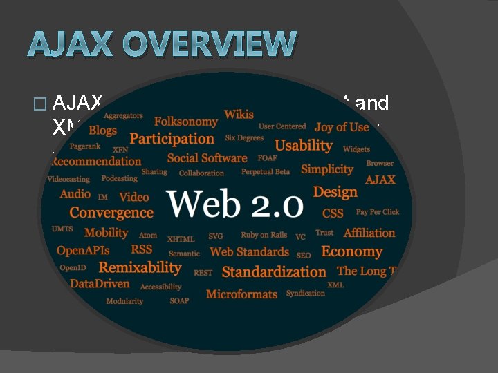 AJAX OVERVIEW � AJAX (asynchronous Java. Script and XML), is a group of interrelated