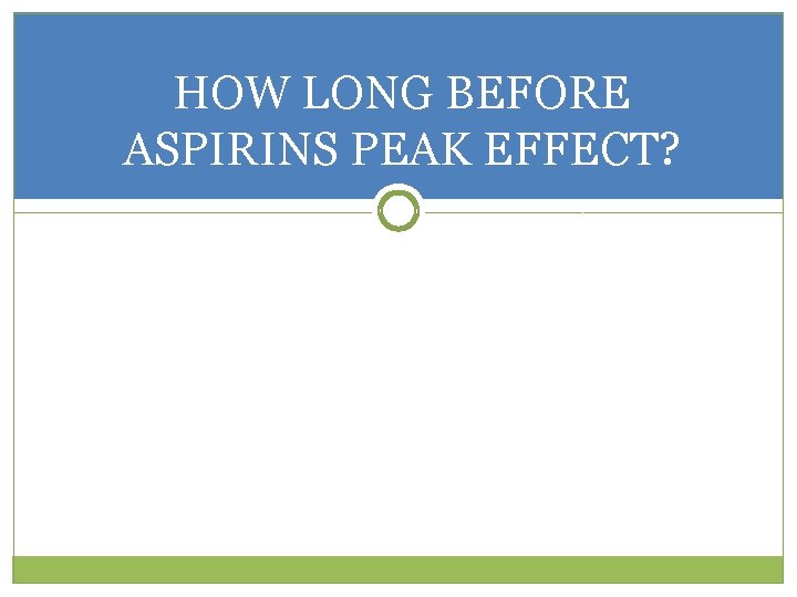 HOW LONG BEFORE ASPIRINS PEAK EFFECT? 