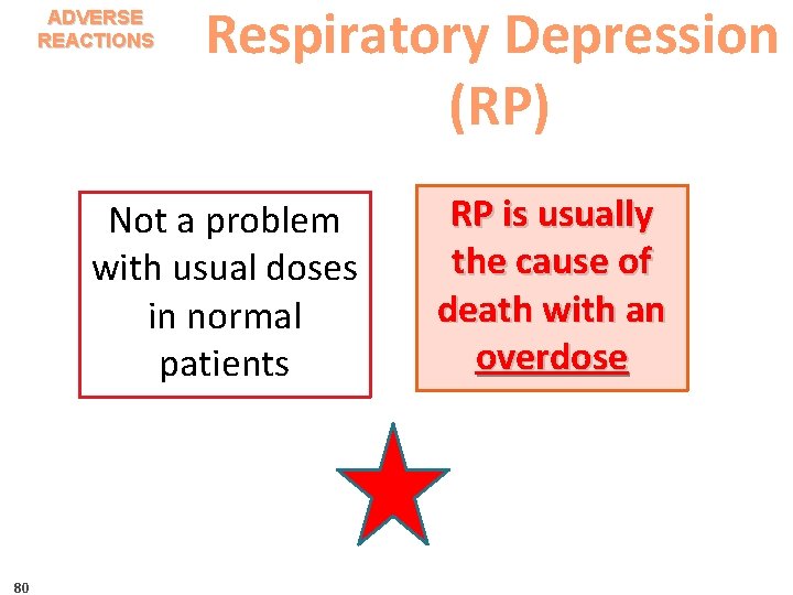 ADVERSE REACTIONS Respiratory Depression (RP) Not a problem with usual doses in normal patients