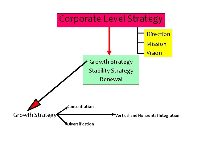 Corporate Level Strategy Direction Mission Vision Growth Strategy Stability Strategy Renewal Concentration Growth Strategy