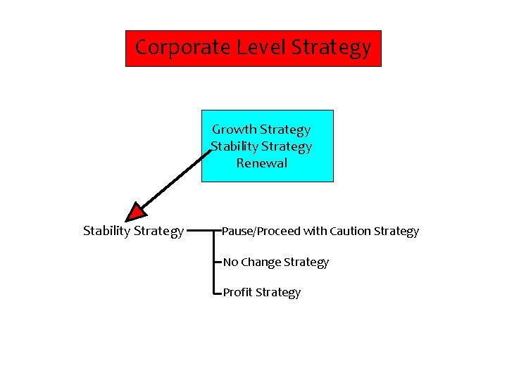 Corporate Level Strategy Growth Strategy Stability Strategy Renewal Stability Strategy Pause/Proceed with Caution Strategy