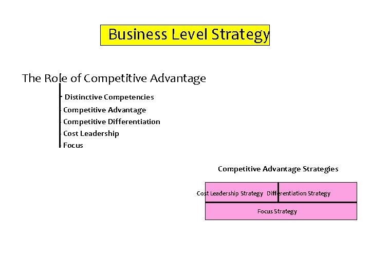 Business Level Strategy The Role of Competitive Advantage - Distinctive Competencies - Competitive Advantage