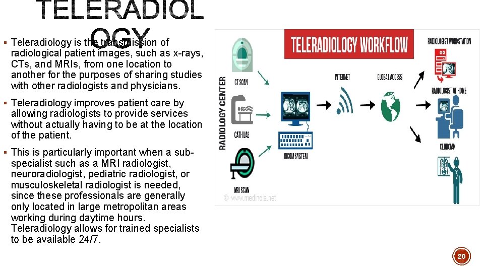 § Teleradiology is the transmission of radiological patient images, such as x-rays, CTs, and