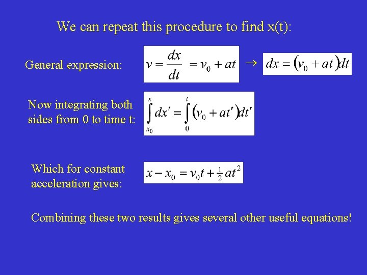 We can repeat this procedure to find x(t): General expression: Now integrating both sides