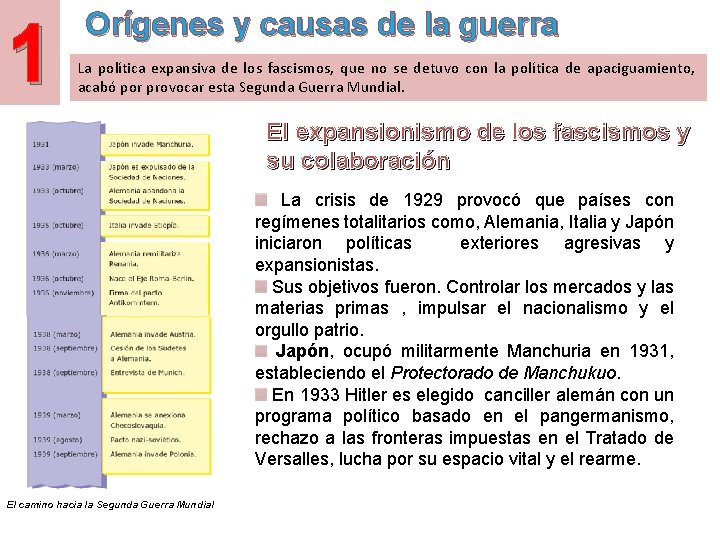 1 Orígenes y causas de la guerra La política expansiva de los fascismos, que 1 Orígenes y causas de la guerra La política expansiva de los fascismos, que