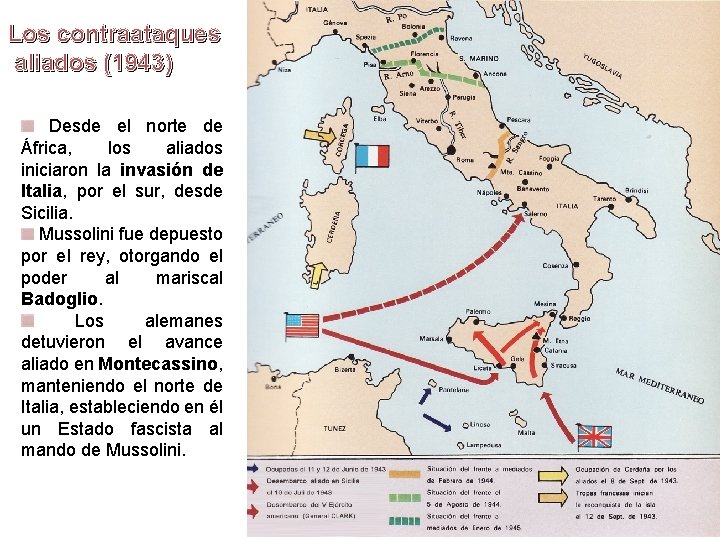 Los contraataques aliados (1943) Desde el norte de África, los aliados iniciaron la invasión Los contraataques aliados (1943) Desde el norte de África, los aliados iniciaron la invasión
