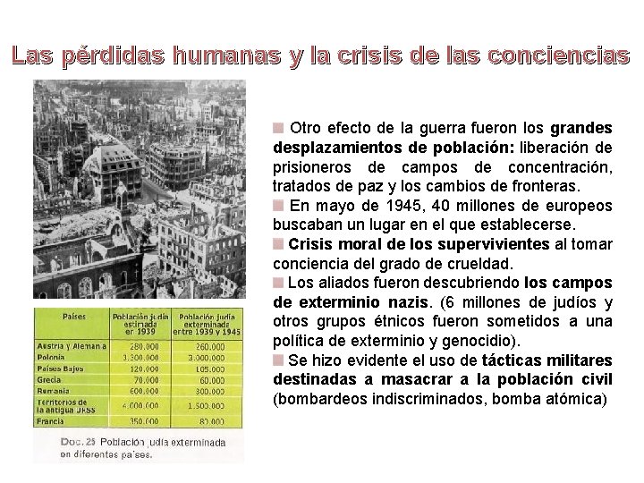 Las pérdidas humanas y la crisis de las conciencias Otro efecto de la guerra Las pérdidas humanas y la crisis de las conciencias Otro efecto de la guerra