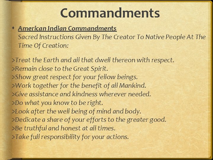 Commandments American Indian Commandments Sacred Instructions Given By The Creator To Native People At