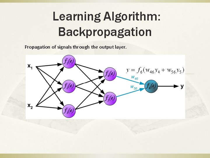 Learning Algorithm: Backpropagation Propagation of signals through the output layer. 