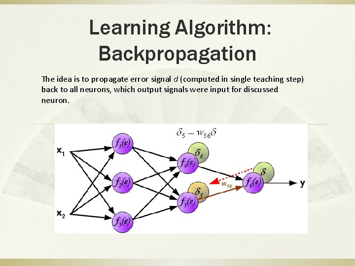 Learning Algorithm: Backpropagation The idea is to propagate error signal d (computed in single