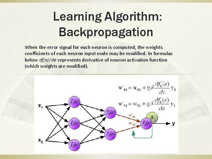 Learning Algorithm: Backpropagation When the error signal for each neuron is computed, the weights