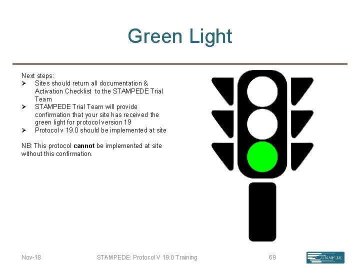 Green Light Next steps: Ø Sites should return all documentation & Activation Checklist to