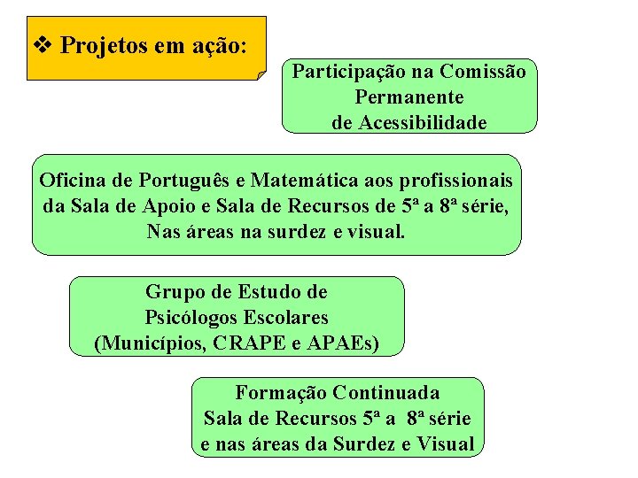 v Projetos em ação: Participação na Comissão Permanente de Acessibilidade Oficina de Português e