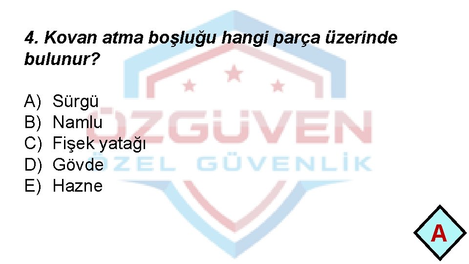 4. Kovan atma boşluğu hangi parça üzerinde bulunur? A) B) C) D) E) Sürgü